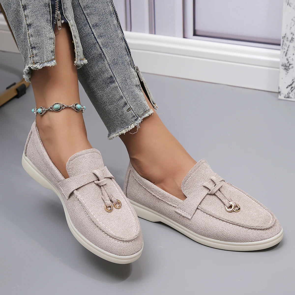 New Lefu Shoes Women's Soft Leather Retro Lazy Man Step on Thick Sole Flat Bottom Comfortable Single Shoes