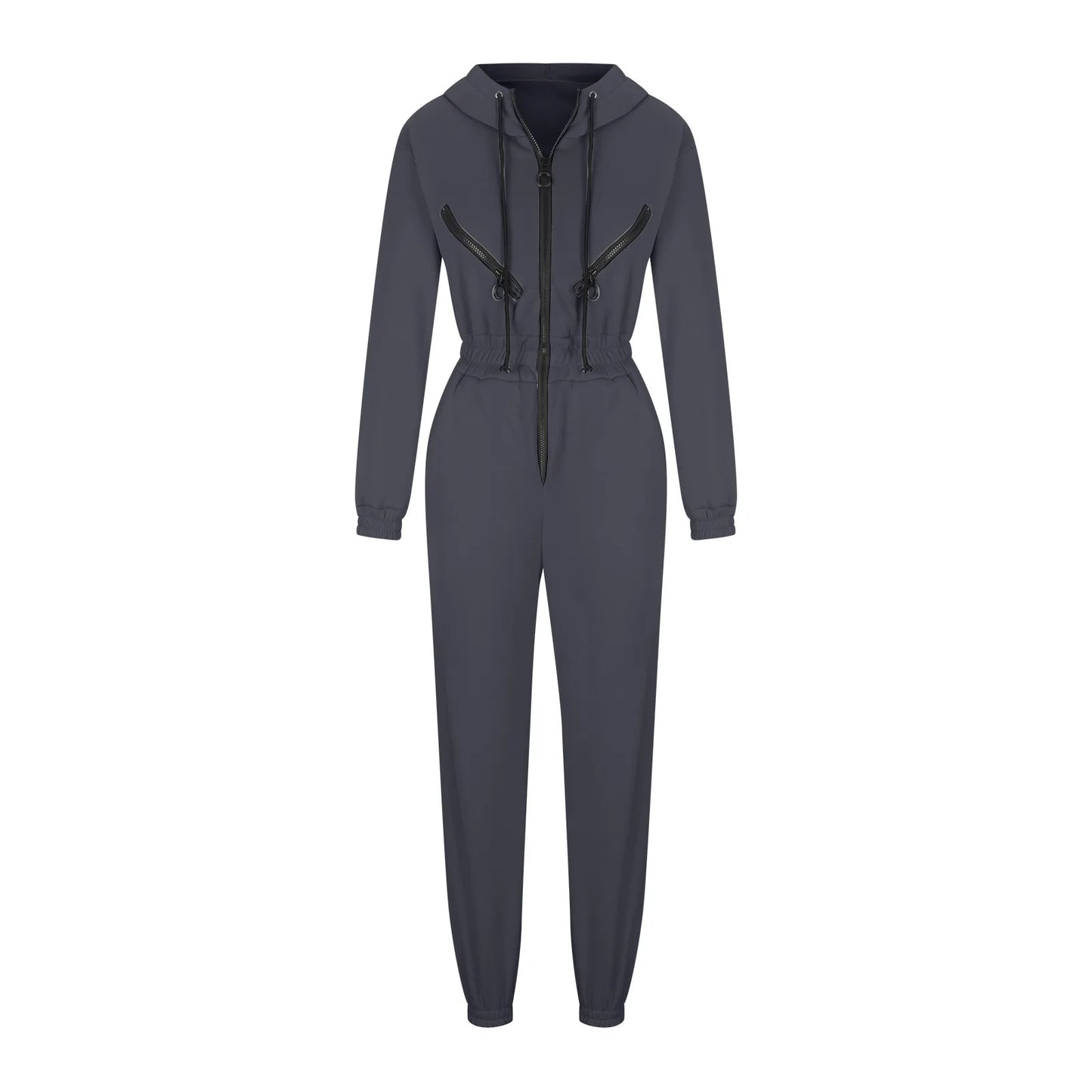 Autumn Women Monochrome Long Sleeve Jumpsuit Solid Color Zip-Up Sportswear Female Winter Casual Tracksuit Fashionable Hoodies