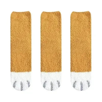 3 Pairs Womens Cats Paw Stripe 3d Socks Kawaii Fun Thick Girls Cartoon Animal Fingers Sock Hosiery Toe Zebra/Tiger/Cat Foot Sox
