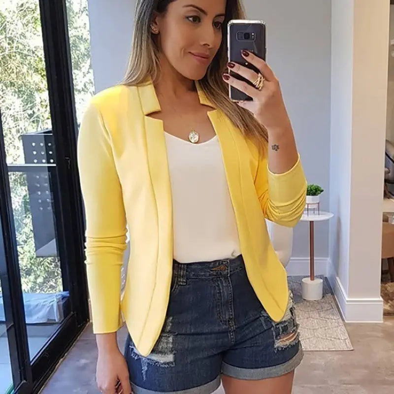 Women's Thin White Blazer Summer Autumn Slim Fit Long Sleeve Open Stitch Office Coat Tops Black Ladies Fashion Outwear