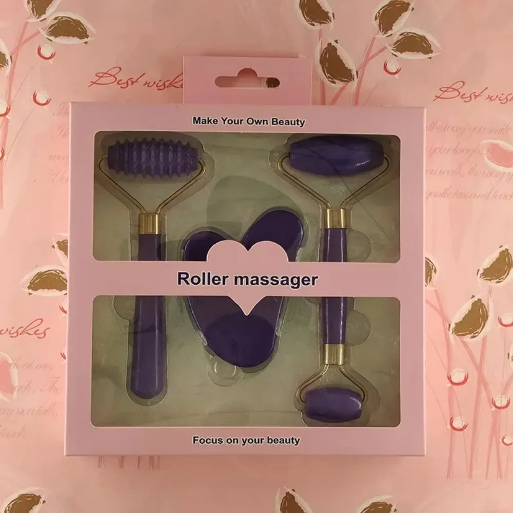 3pcs Resin Roller Massager for Face Body Gua Sha Set Facial Care Beauty Health Massage Tool Roller Non Jade Stone Face Massager