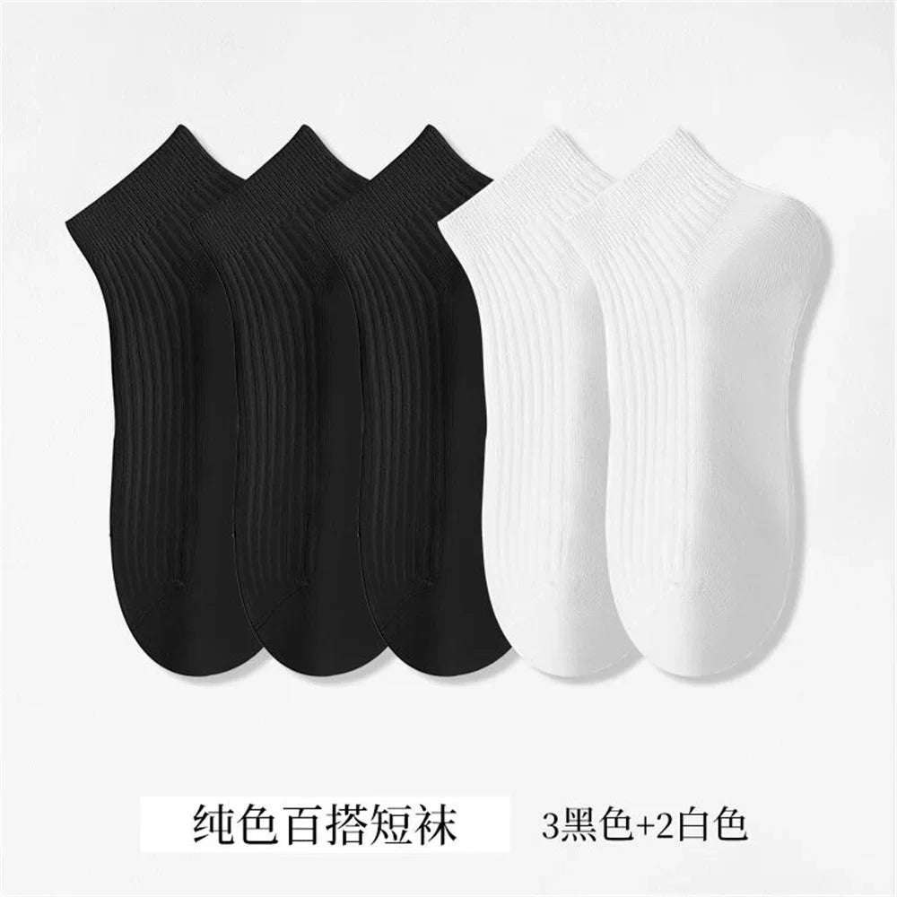 5 Pairs/Pack Ankle Socks Women 100% Cotton Invisible Sweat-absorbing Girls Low Tube Boat Socks EU 36-42 white socks