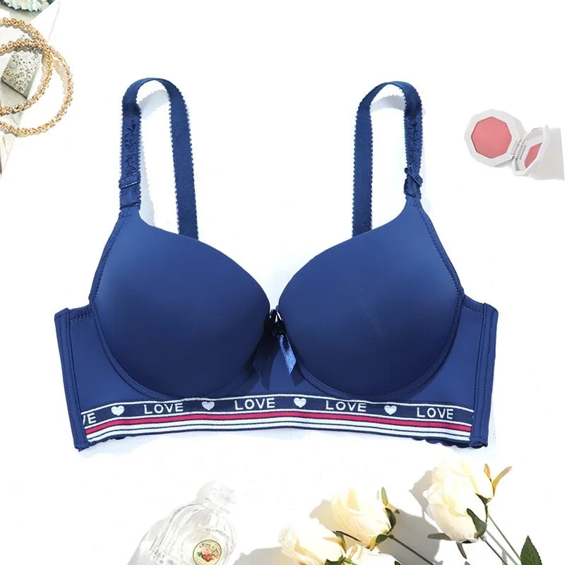 Women Seamless Push-Up Sports And Leisure Bra With Four-Row Hook, Alphabet Decor And Steel Support Underwear C Cup