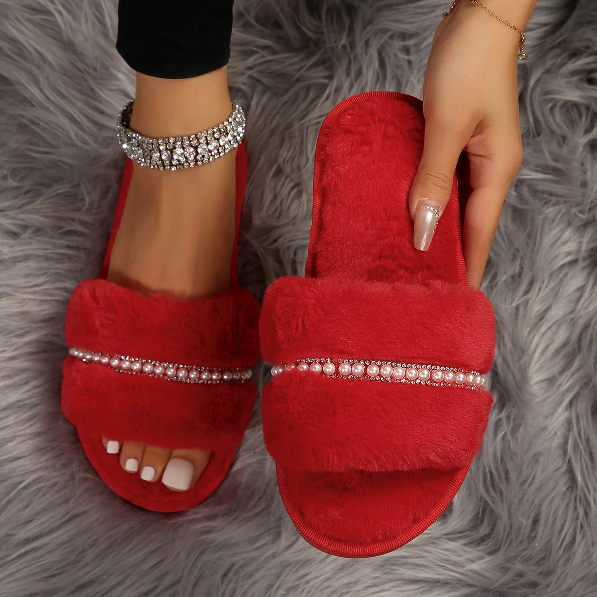 Winter 2023 New Women's Slippers Anti Slip Casual Indoor Flat Shoes Women's Warm Shoes Solid Color Fashion Women's Slippers