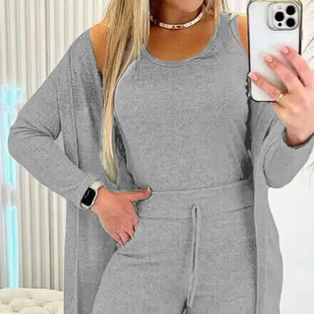 New Autumn Winter Women's Elastic Pajamas Sports Set Crop Top+Long Pants+Coat Woman 3 Pieces Suit Soft Homewear Pyjamas S-3XL
