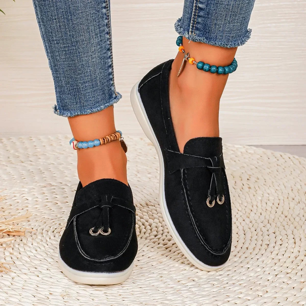 New Lefu Shoes Women's Soft Leather Retro Lazy Man Step on Thick Sole Flat Bottom Comfortable Single Shoes
