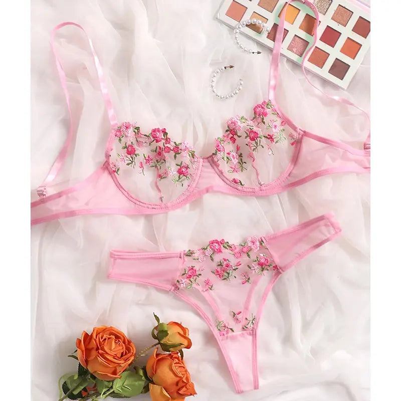 Round Up Night Beautiful Sexy Women 2-piece Floral Embroidery Underwear Sexy Erotic Lingerie Underwear Sexy Sets