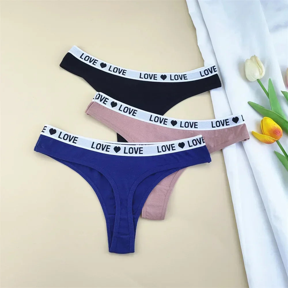 3pcs "Love" Letters Cotton Thong Sexy Ladies Panties Women's G-string Underwear Sexy Yoga Fitness T Pants