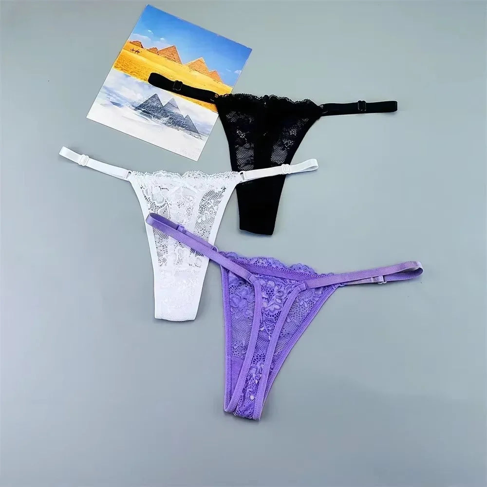 3Pcs Sexy Thongs Underwear for Women Perspective Lace G-String Panties Low Waist Plus Size Hot Wife Gift
