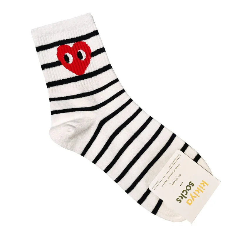 black and white striped polka dot solid color love tide socks sports ins style trend casual socks