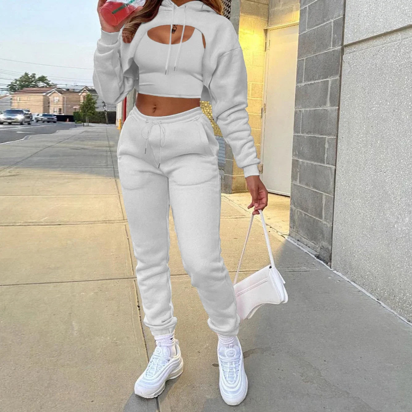 Autumn Winter 3Pcs Set Women Tracksuit Long Sleeve Solid Outfit Sports Suit