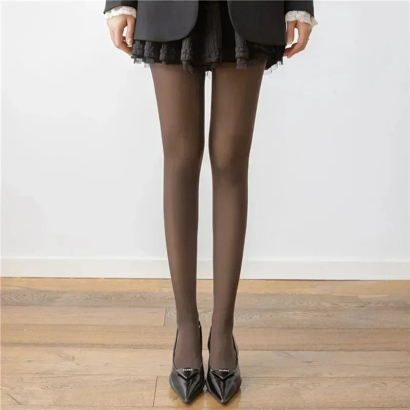 Women Bodycon Super Elastic See Through Lace Pantyhose Autumn Sexy Slim Elegant Burgundy Tights Winter