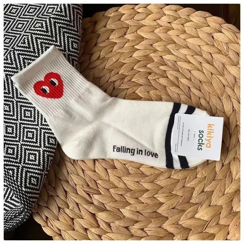 black and white striped polka dot solid color love tide socks sports ins style trend casual socks