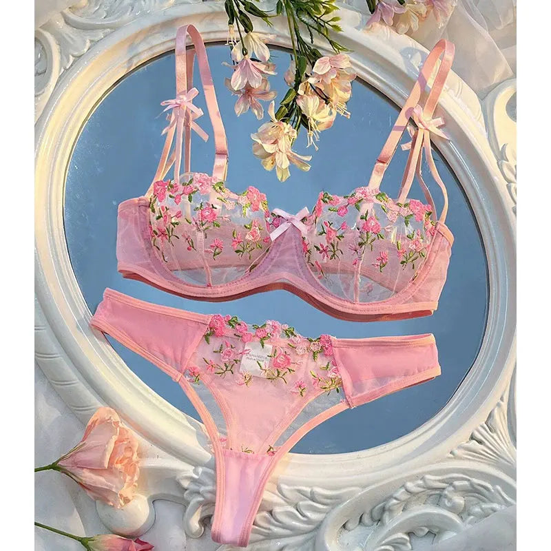 Round Up Night Beautiful Sexy Women 2-piece Floral Embroidery Underwear Sexy Erotic Lingerie Underwear Sexy Sets
