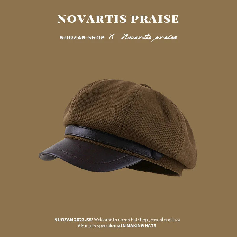 Panama Autumn and Winter Ladies Warm Duck Tongue Beret Elegant Artistic Painter Octagonal Hat Cap