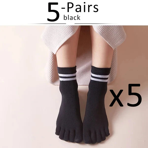 5 Pairs Spring Ankle Toes Socks Woman Girl Cotton Striped Solid Breathable Soft Elastic Invisible Socks 5 Finger Socks Harajuku