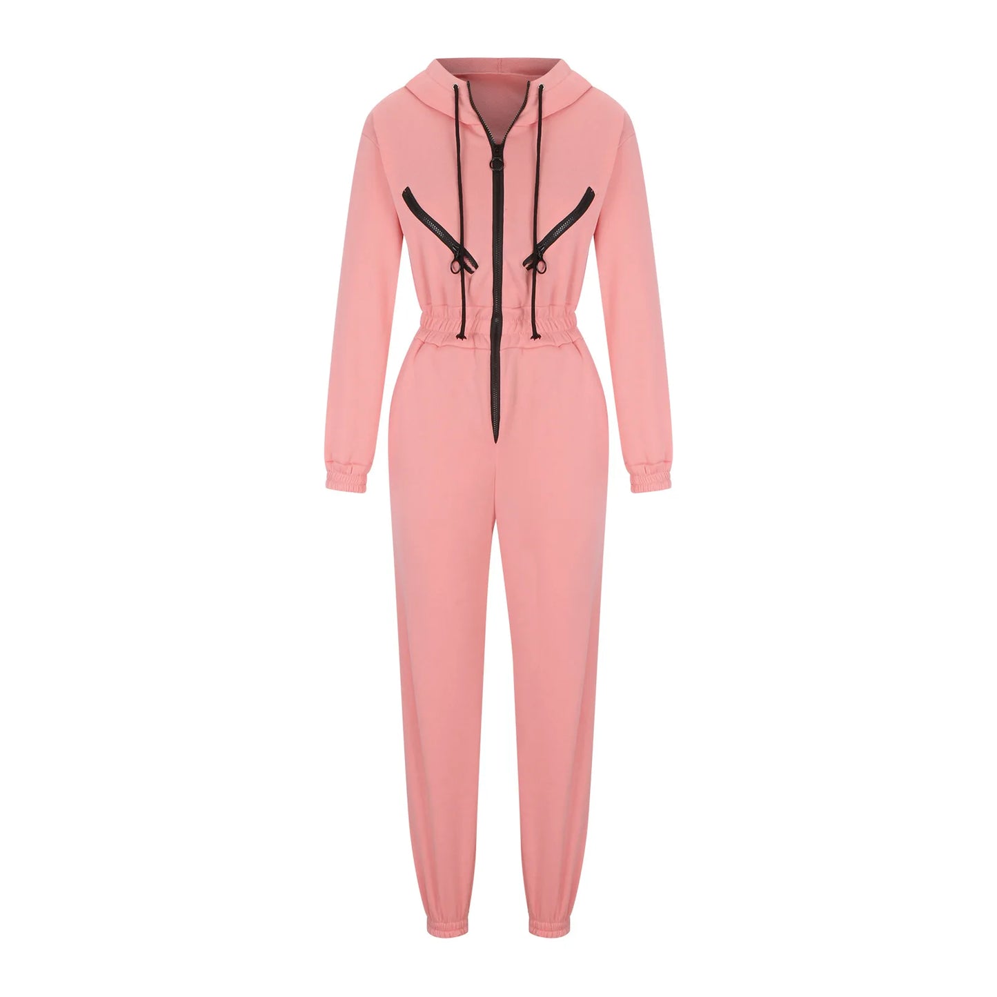Autumn Women Monochrome Long Sleeve Jumpsuit Solid Color Zip-Up Sportswear Female Winter Casual Tracksuit Fashionable Hoodies