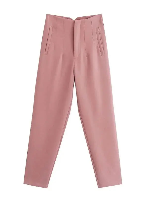 Women Light Blue Chic Fashion Office Wear Straight Pants Vintage High Waist Zipper Fly Female Trousers Fashion 2025 Pants