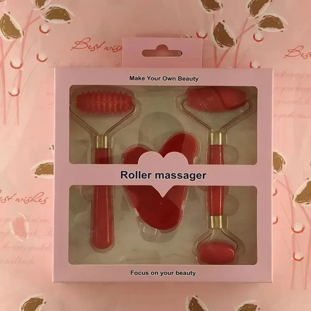 3pcs Resin Roller Massager for Face Body Gua Sha Set Facial Care Beauty Health Massage Tool Roller Non Jade Stone Face Massager