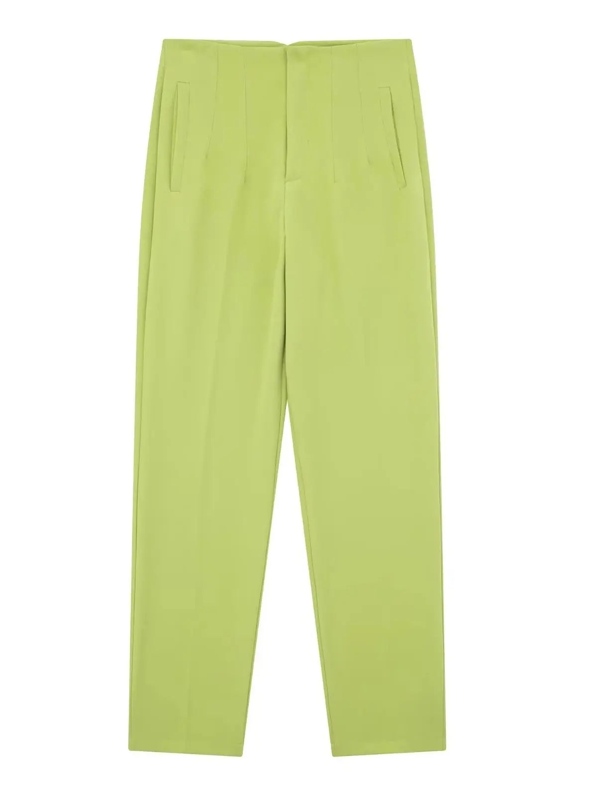 Women Light Blue Chic Fashion Office Wear Straight Pants Vintage High Waist Zipper Fly Female Trousers Fashion 2025 Pants