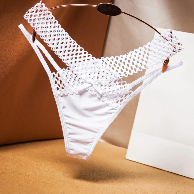 Women's Panties Cross Cut Ice Silk Thong Sports Fashion Perspective Low Waist Ribbons Sexy Lingerie Thongs