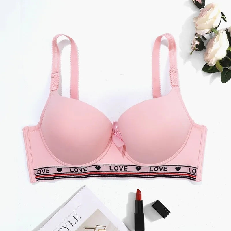 Women Seamless Push-Up Sports And Leisure Bra With Four-Row Hook, Alphabet Decor And Steel Support Underwear C Cup