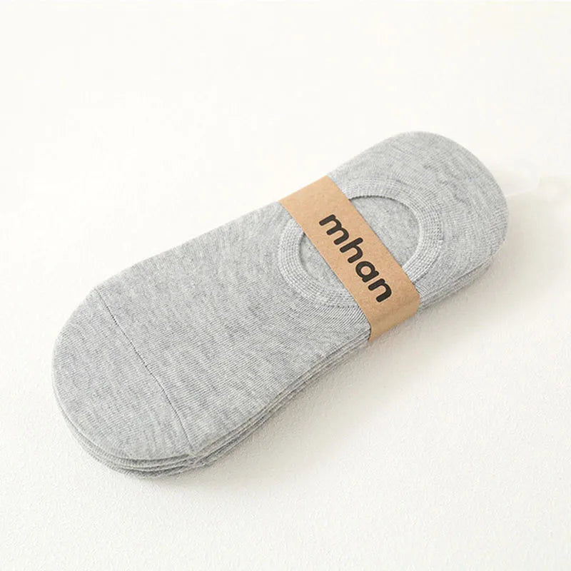5 Pairs Women's silicone invisible Boat Socks Summer Solid Color Ankle Boat Socks Female Soft Cotton Slipper Socks 35-40 EUR