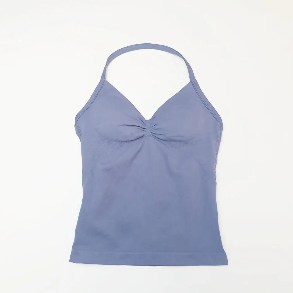 Sports Yoga Vest Women's Fitness Tank Top Gym Beautiful Open Back Bra Running Workout HalterLAGEN Impact Longline