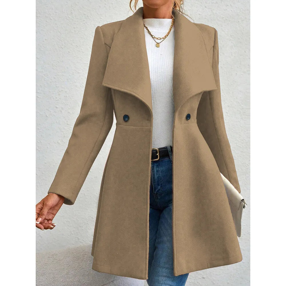 Women's Coats Winter Solid Color Long Sleeve Lapel Button-Up Work