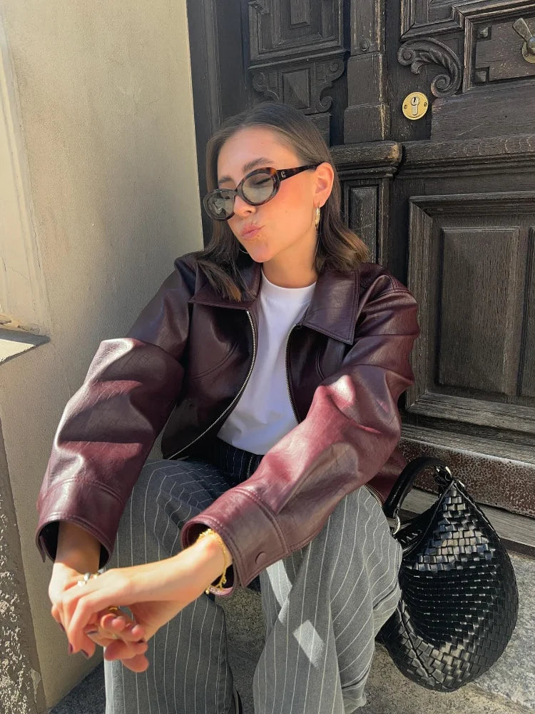 Women's Warm Jacket Elegant Long Sleeves Zipper Crop Coats Autumn Female Commuting Street Tops 