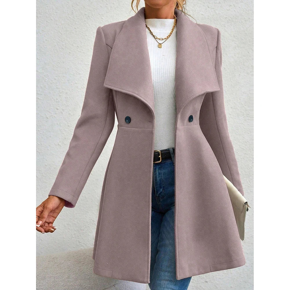 Women's Coats Winter Solid Color Long Sleeve Lapel Button-Up Work