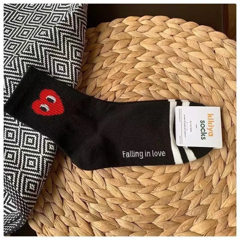 black and white striped polka dot solid color love tide socks sports ins style trend casual socks