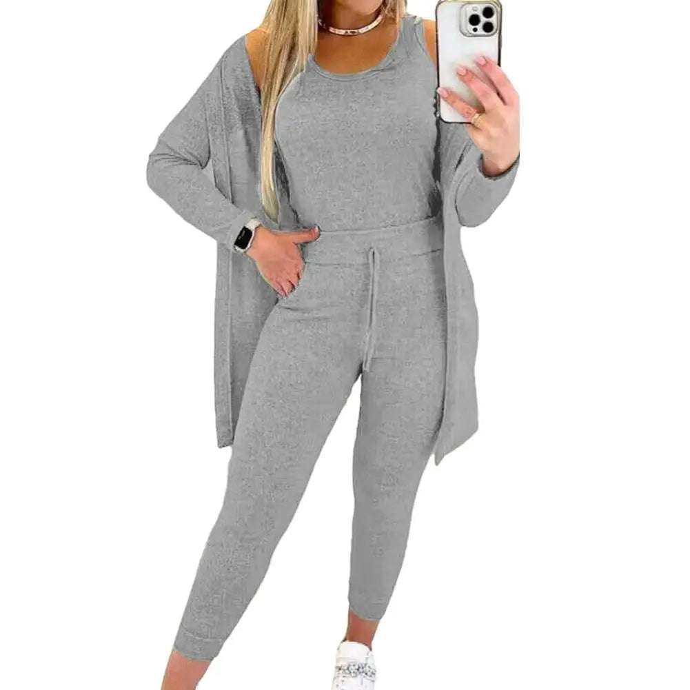 New Autumn Winter Women's Elastic Pajamas Sports Set Crop Top+Long Pants+Coat Woman 3 Pieces Suit Soft Homewear Pyjamas S-3XL