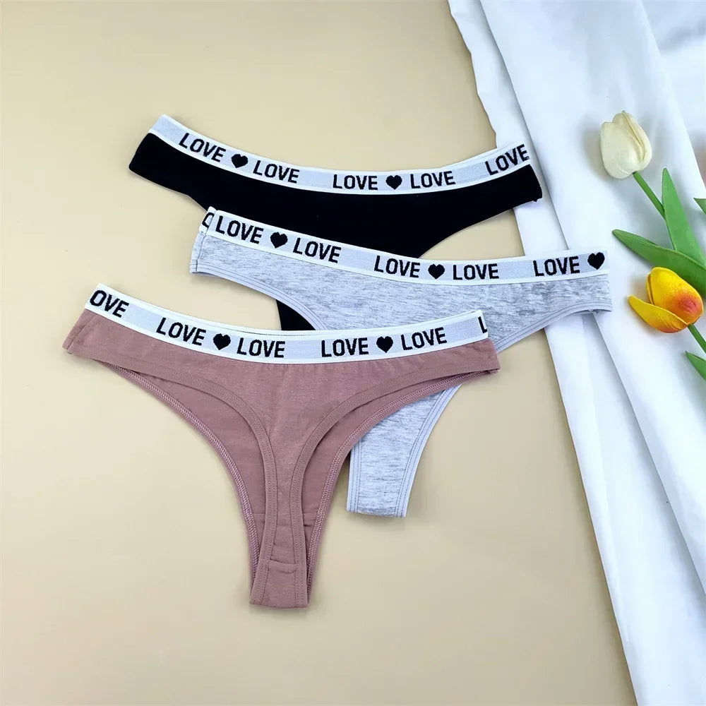 3pcs "Love" Letters Cotton Thong Sexy Ladies Panties Women's G-string Underwear Sexy Yoga Fitness T Pants