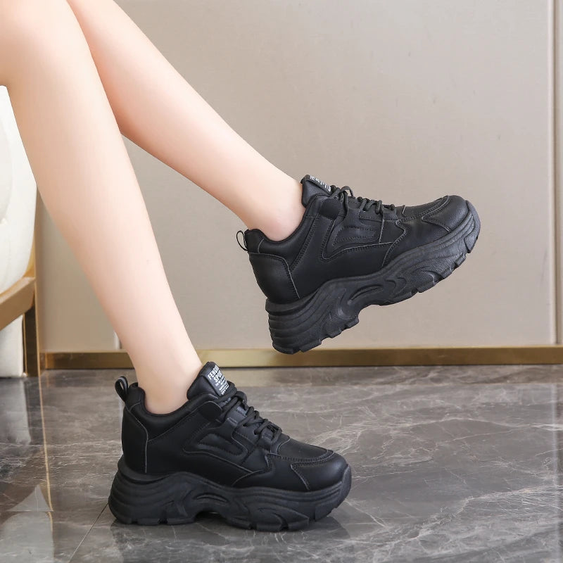 White Platform Women's Sneakers Spring Lace-Up Thick Bottom