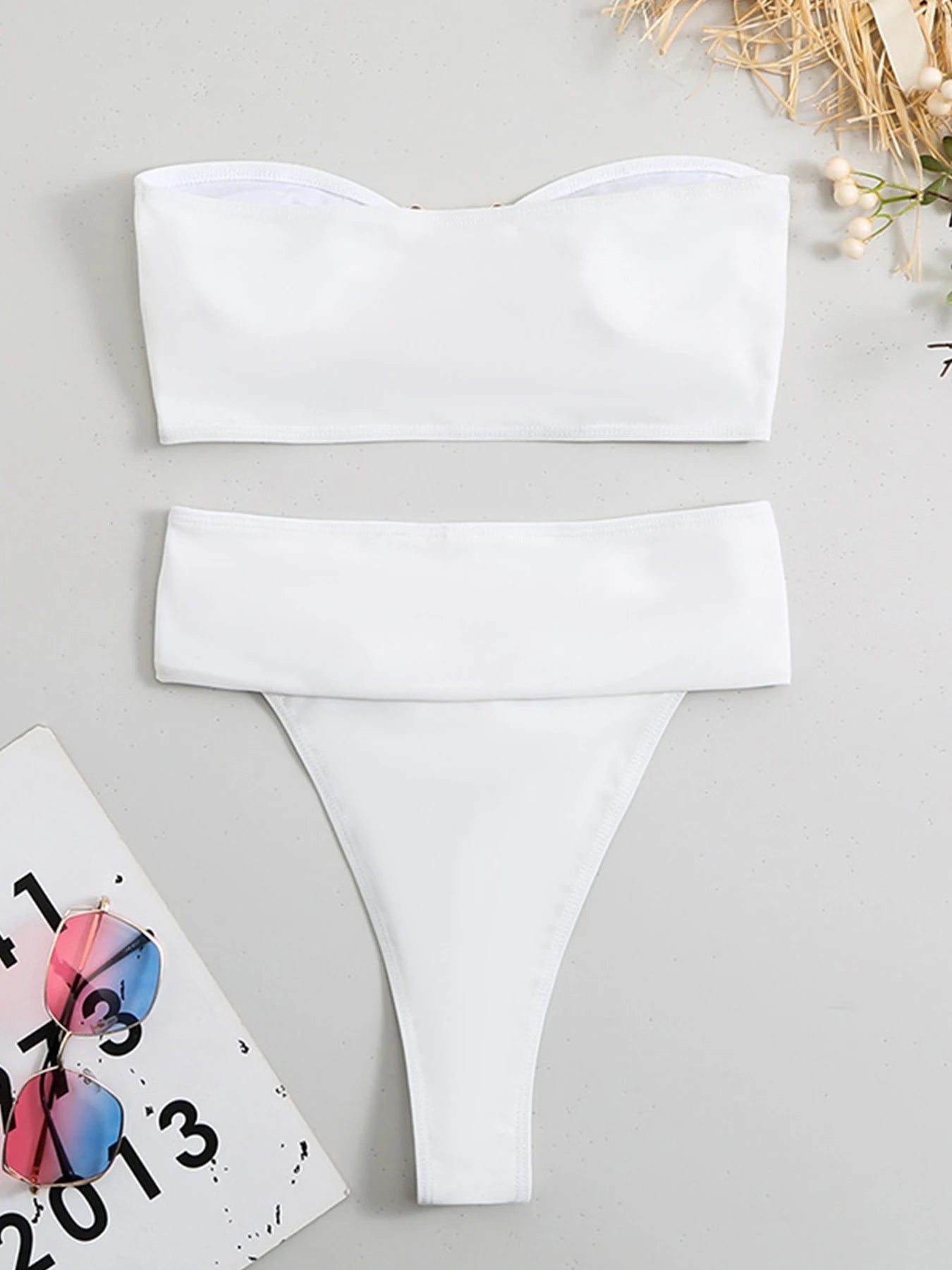 2023 Sexy High Waist Bandeau Bikini Push Up Swimwear Women Swimsuit Female Two Pieces Beachwear Metal Accessories Bathing Suits