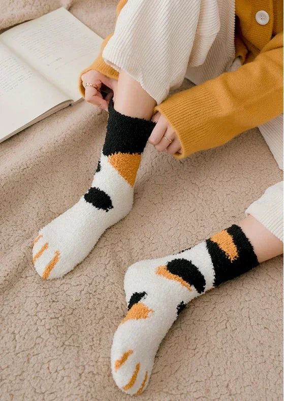 3 Pairs Womens Cats Paw Stripe 3d Socks Kawaii Fun Thick Girls Cartoon Animal Fingers Sock Hosiery Toe Zebra/Tiger/Cat Foot Sox
