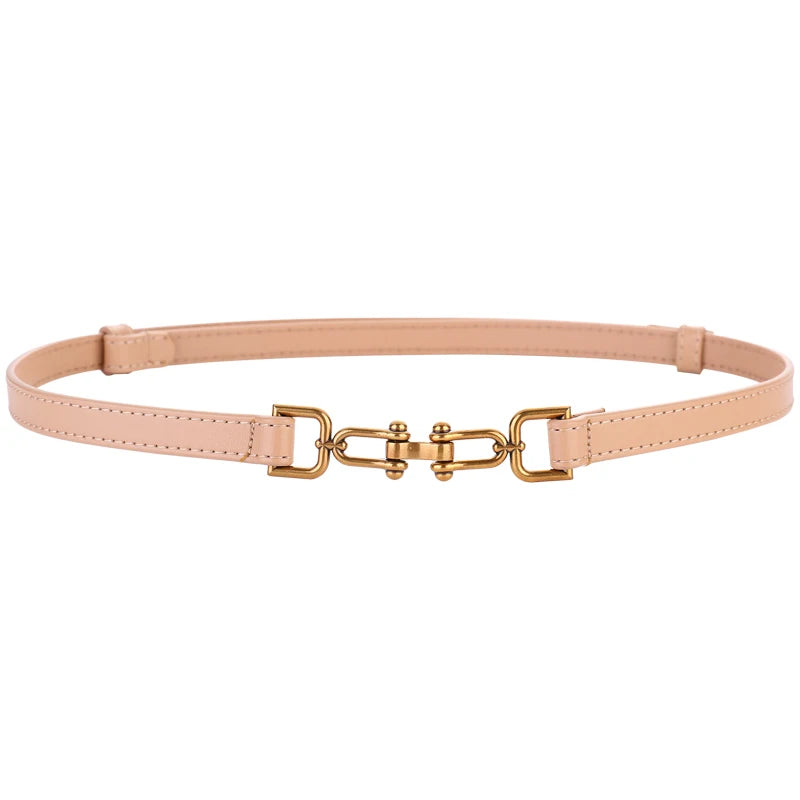Genuine Leather Belts for Women Slim Waist Belt Patent Leather with Gold Buckle for Dress Adjustable Woman Luxury Belt