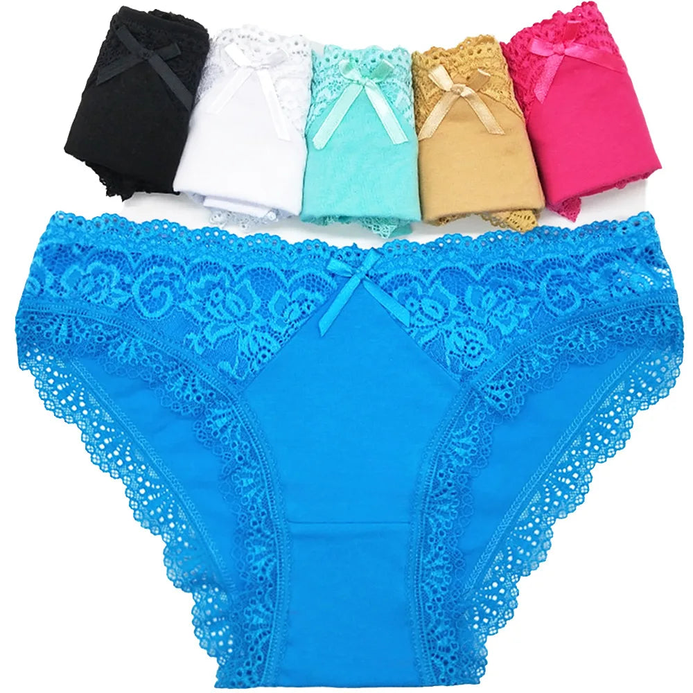 5Pcs/Set New Arrival Low Rise Ladies Sexy Lace Panty Briefs Panties for Women Lingerie Cotton Underpants