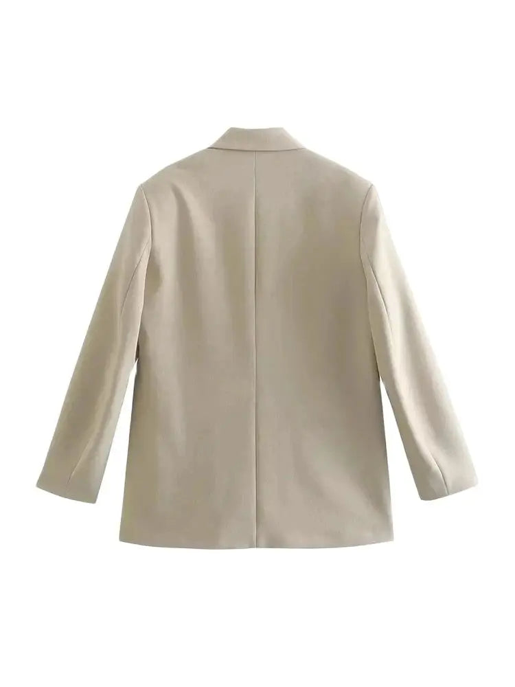 Women Fashion Double Breasted Loose Fitting Blazer Coat Vintage Long Sleeve Pockets Female Outerwear Chic