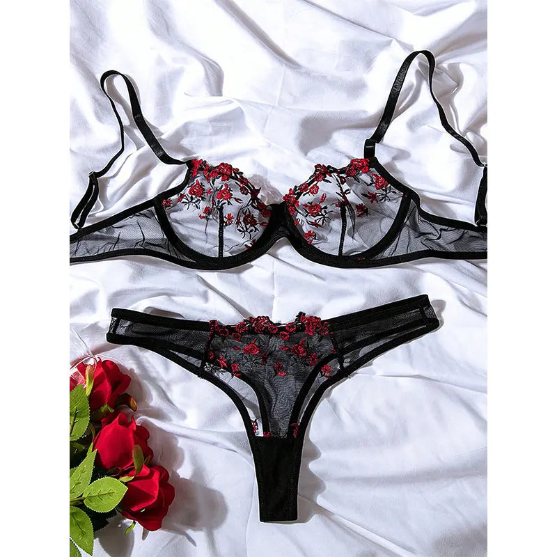 Round Up Night Beautiful Sexy Women 2-piece Floral Embroidery Underwear Sexy Erotic Lingerie Underwear Sexy Sets