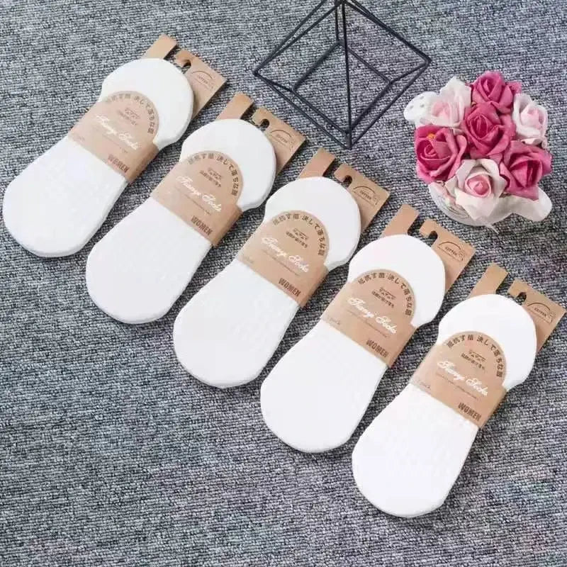 5 Pairs Women's silicone invisible Boat Socks Summer Solid Color Ankle Boat Socks Female Soft Cotton Slipper Socks 35-40 EUR