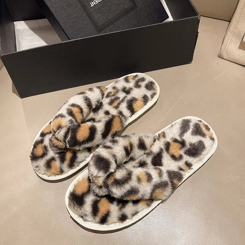 Winter Women House Slippers Faux Fur Warm Flat Shoes Female Slip Home Ladies Slippers Size 36-43