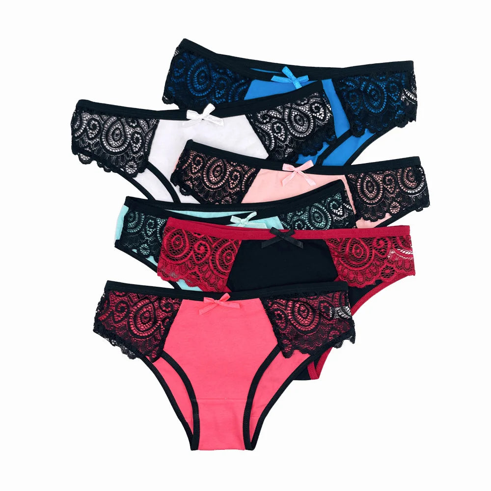 5Pcs/Set New Arrival Low Rise Ladies Sexy Lace Panty Briefs Panties for Women Lingerie Cotton Underpants
