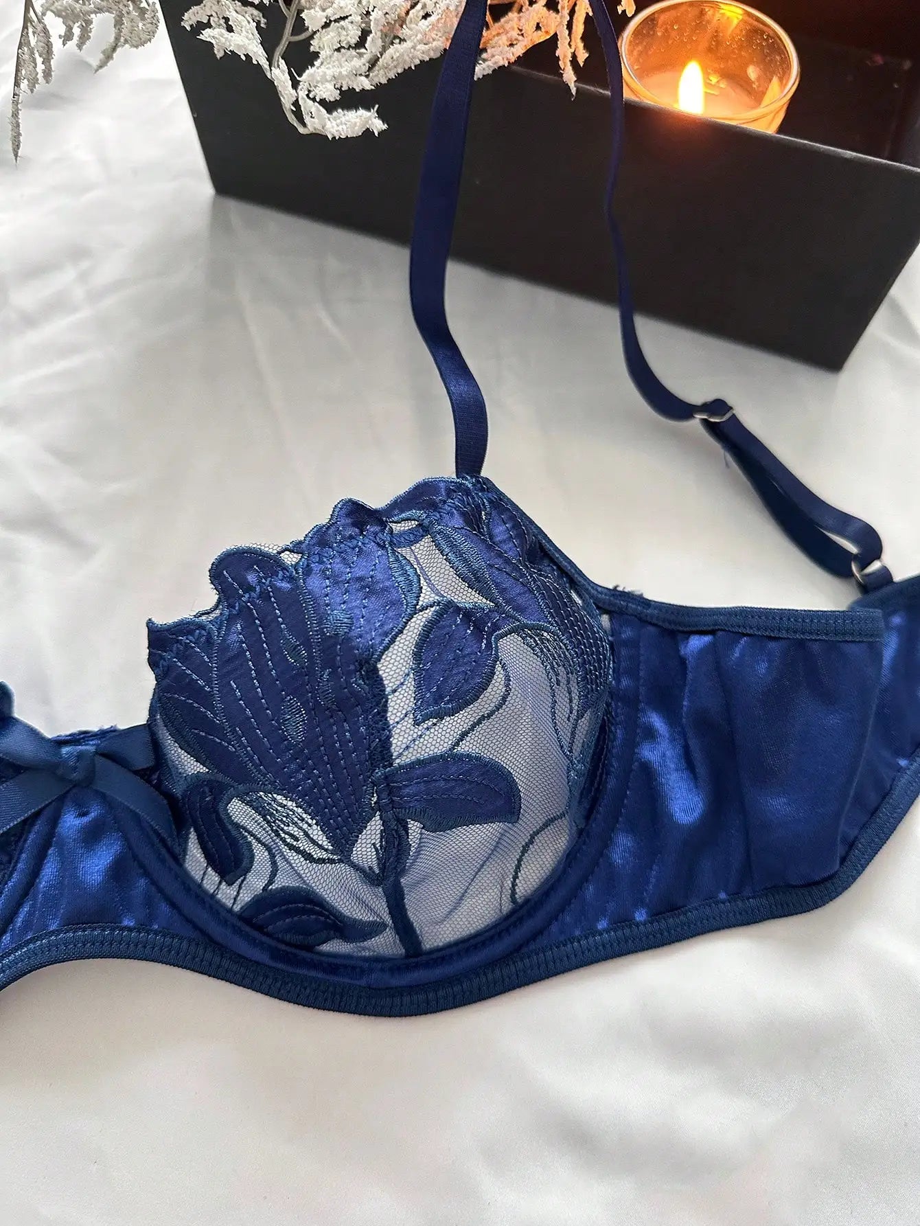 Floral Embroidery Sexy Lingerie Set Women Thin Transparent Bralette Lace Push Up Bra Panty 2-piece Sensual Lingerie Woman
