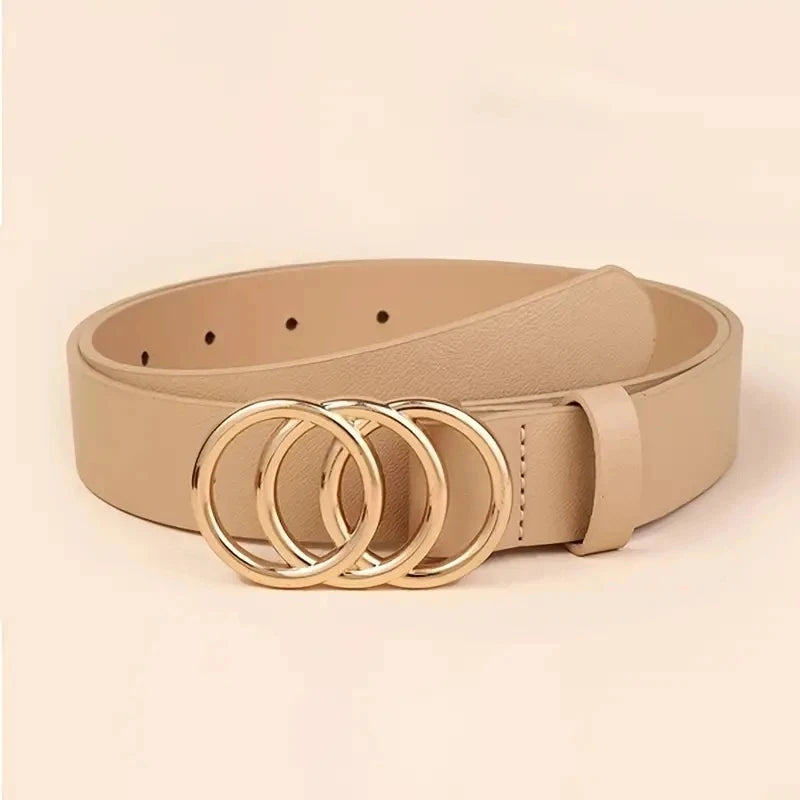 1pc Women Belt Trend Triple Round Buckle Belt Simple Versatile Youth Belt PU Leather Belt Combined With Jeans Dress Women's Belts