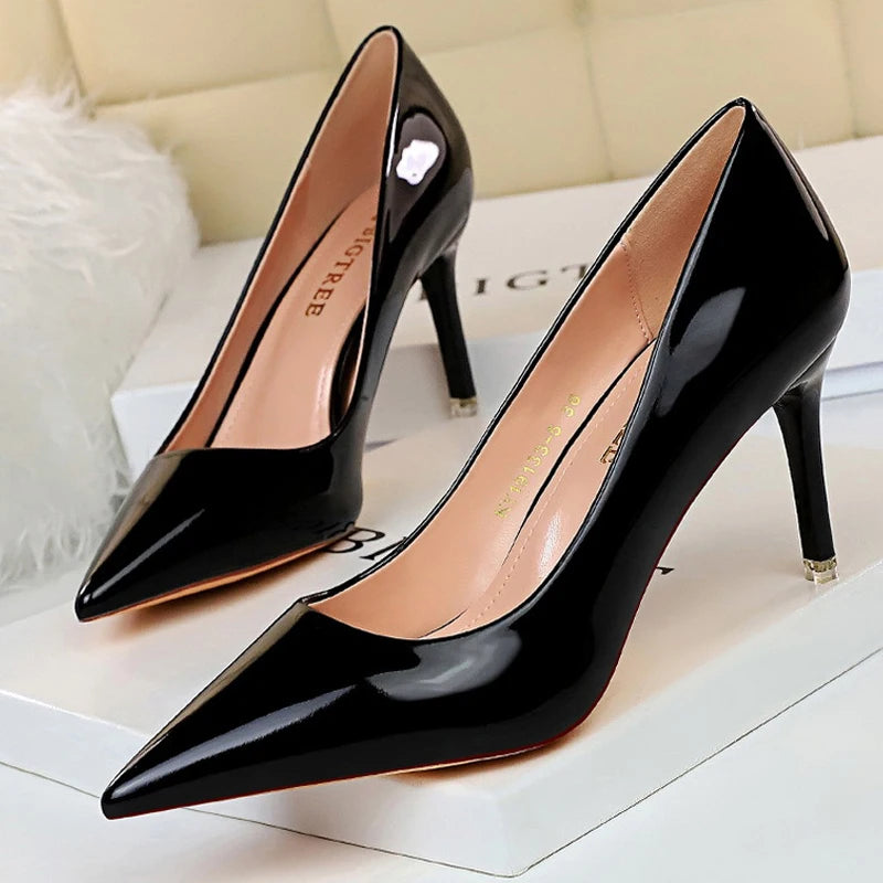 Pumps Patent Leather Women Pumps Fashion Women Wedding Shoes High Heels Stiletto 10.5 Cm 7.5 Cm Lady Shoes