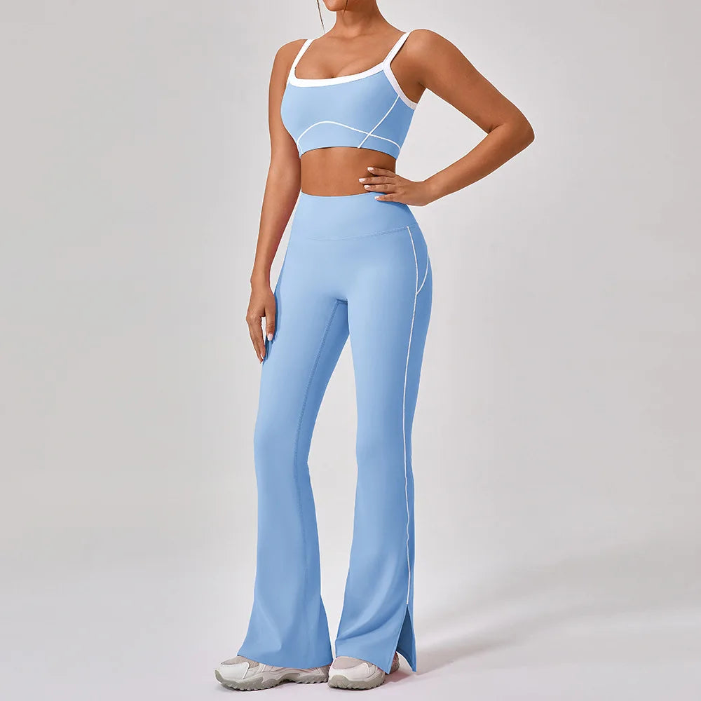 Yoga Set Women Sport Bra Gym Workout Legging High Waist Wide Flare Pant Fitness Sports Shorts Active Wear Suit