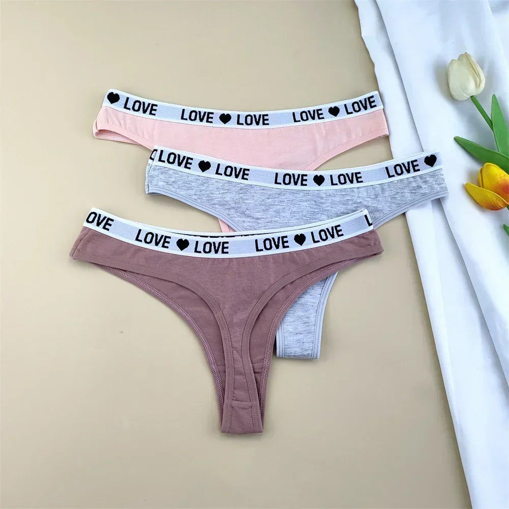 3pcs "Love" Letters Cotton Thong Sexy Ladies Panties Women's G-string Underwear Sexy Yoga Fitness T Pants