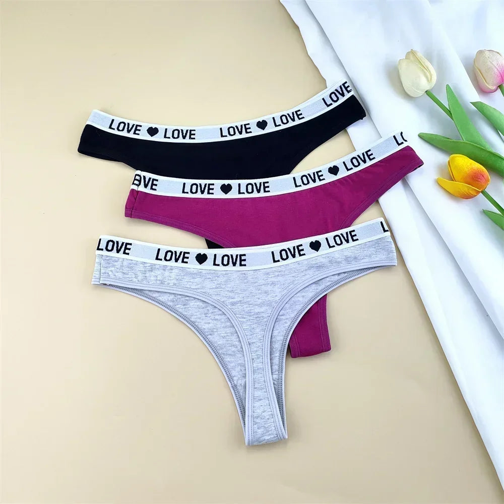 3pcs "Love" Letters Cotton Thong Sexy Ladies Panties Women's G-string Underwear Sexy Yoga Fitness T Pants